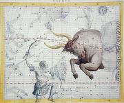 Constellation of Taurus, plate 2 from Atlas Coelestis, by John Flamsteed (1646-1710), published in 1729 - Sir James Thornhill