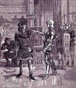 Gilles de Laval, Lord of Rais 1404-40, Arrested for his Strange Crimes, book illustration  - Lucien Napolean Francois Totain
