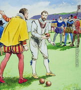 Sir Francis Drake 1540/3-96 playing bowls, from Peeps into the Past, published c.1900 - Trelleek