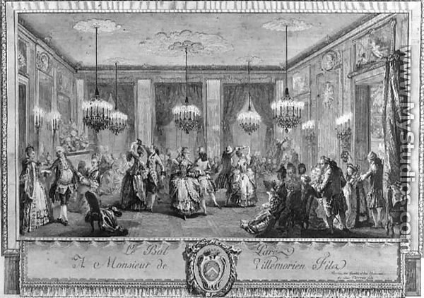 The Evening Dress Ball at the House of Monsieur de Villemorien Fila, engraved by L. Provost - Augustin de Saint-Aubin