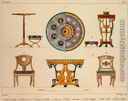 Furniture designs, engraved by Mme Soyer, plate 37 from Modeles de Meubles et de decorations interieures pur les meubles, published 1828/41 - M. Santi