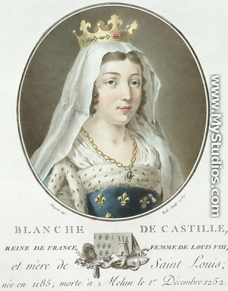 Portrait of Blanche de Castille 1185-1252 engraved by Ride, 1787  - Antoine Louis Francois Sergent-Marceau