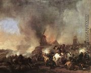 Cavalry Battle in front of a Burning Mill 1660s - Philips Wouwerman