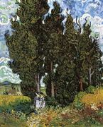 Cypresses With Two Female Figures - Vincent Van Gogh