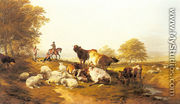 Cattle And Sheep Resting In An Extensive Landscape - Thomas Sidney Cooper