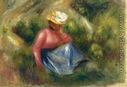 Seated Young Girl With Hat - Pierre Auguste Renoir