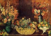 Vase  Basket Of Flowers And Fruit - Pierre Auguste Renoir