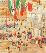 Piazza Of St  Marks Aka The Piazza  Flags  Venice - Maurice Brazil Prendergast
