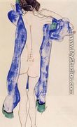 Standing Female Nude In A Blue Robe - Egon Schiele