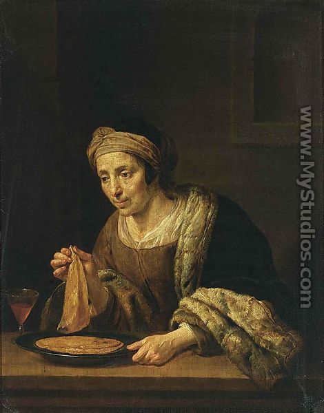 A Woman Holding Pancakes - Jan Hermansz. van Biljert