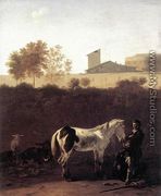 Italian Landscape with Herdsman and a Piebald Horse c. 1675 - Karel Dujardin