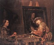 Self-Portrait at an Easel Painting an Old Woman 1685 - Aert De Gelder