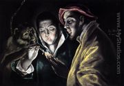 An Allegory with a Boy Lighting a Candle in the Company of an Ape and a Fool (Fábula) 1577-79 - El Greco (Domenikos Theotokopoulos)