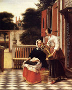 Woman and a Maid with a Pail in a Courtyard - Pieter De Hooch
